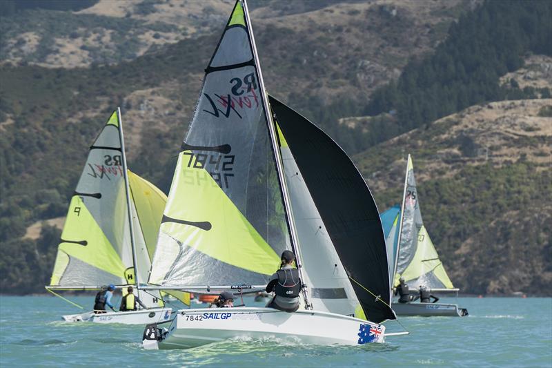 RS Fevas racing in the SailGP Inspire program - Lyttelton - March 23, 2024 photo copyright Justin Mitchell taken at Naval Point Club Lyttelton and featuring the RS Feva class