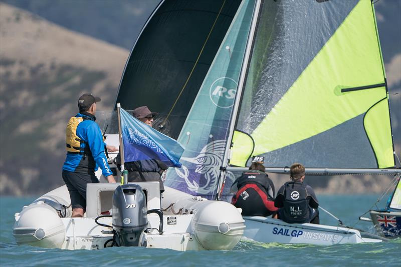 RS Fevas racing in the SailGP Inspire program - Lyttelton - March 23, 2024 photo copyright Justin Mitchell taken at Naval Point Club Lyttelton and featuring the RS Feva class