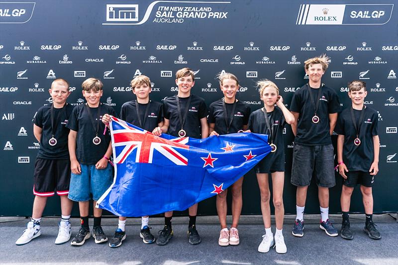 Day 4 - Winners on the main SailGP Stage - SailGP Inspire- RS Feva - Royal Akarana YC - Jan 19, 2025 photo copyright Justin Mitchell www.justinmitchell.co.nz - Instagram: @jl_mitchell_ taken at Royal Akarana Yacht Club and featuring the RS Feva class