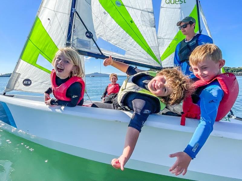 The RS Quest is very popular with sailors of all ages and abilities - these kids definitely think so - 40 have been sold in NZ - photo © RS Sailing