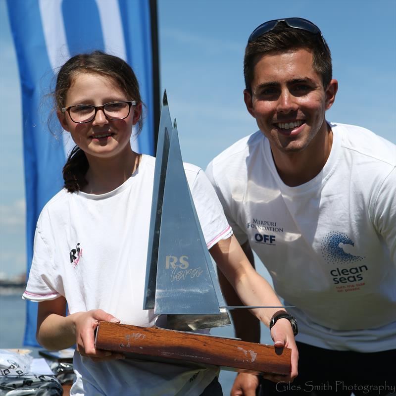 Bleddyn Mon with RS Tera Sport champion Alice Davis in the RS Tera Nationals on Cardiff Bay - photo © Giles Smith