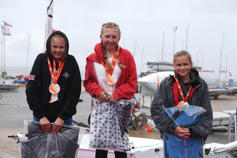 Top three girls in the Pro fleet at the RS Tera World Championships photo copyright Giles Smith taken at Weymouth & Portland Sailing Academy and featuring the RS Tera class