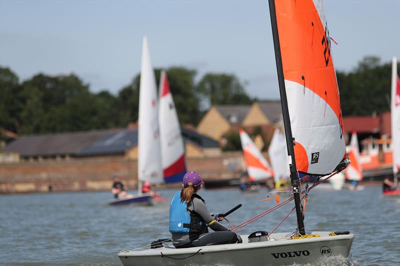Charlotte White looking for her opposition – she won the slow fleet (small boats) competition at the KSSA Mid-Summer Regatta 2019 at Medway YC photo copyright Jon Bentman taken at Medway Yacht Club and featuring the RS Tera class