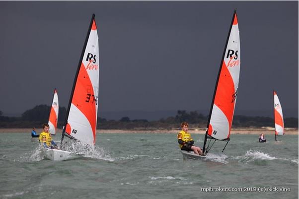Yes the sky was that dark, William Read and Henry Jones race each other and the clouds during HISC Youth Open Race Week 2019 photo copyright Nick Vine taken at Hayling Island Sailing Club and featuring the RS Tera class