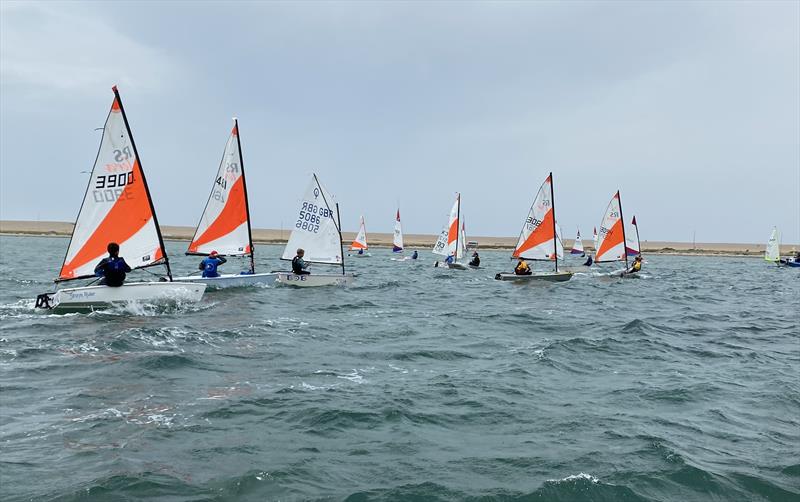 Starcross Yacht Club regatta fleet sailors on a windy startlineat the Regional Junior Championship photo copyright Peter Solly taken at Weymouth & Portland Sailing Academy and featuring the RS Tera class