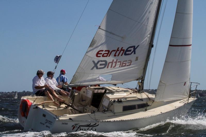 Gordon Lucas – The wily America's Cup skipper found the tiniest of gaps to slip through Mark Lovelady and claim third place – S80 Legends Race photo copyright Bernie Kaaks taken at Royal Perth Yacht Club and featuring the S80 class