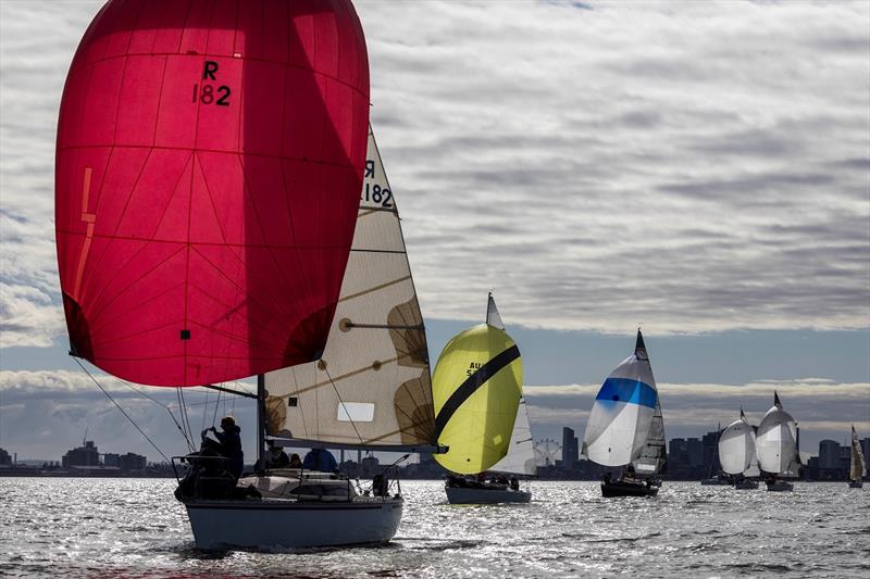 Downwind on a beautiful winter day in Melbourne - Australian Women's Keelboat Regatta photo copyright Andrea Francolini / AWKR taken at Royal Melbourne Yacht Squadron and featuring the S80 class