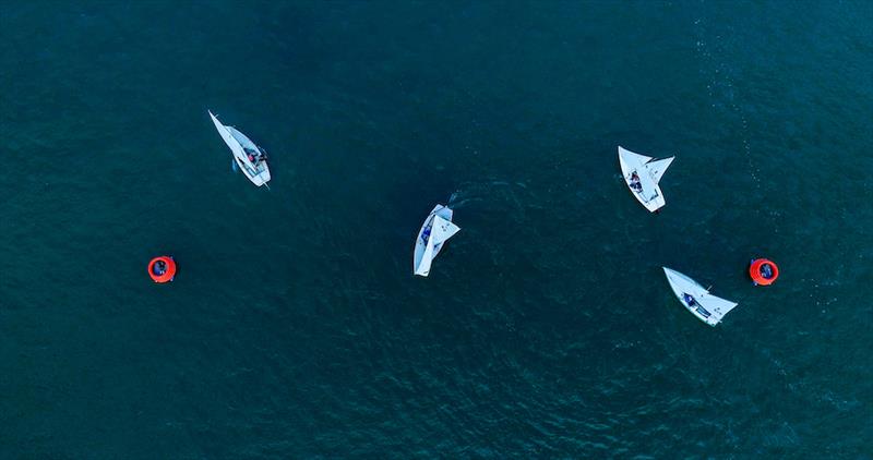 An bird's eye view of a RaceOS starting line photo copyright MarkSetBot taken at Crescent Sail Yacht Club and featuring the Sabot class