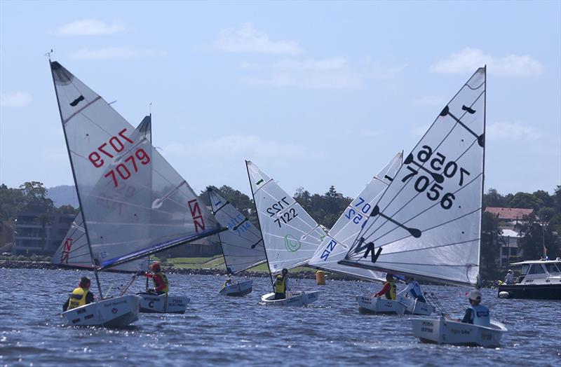 The top seven boats in the 1-Up NSW Sabot State Championship – it is close racing in the sabot fleet - 2021-22 Sabot NSW State Championship photo copyright Sam Gong taken at Teralba Amateur Sailing Club and featuring the Sabot class