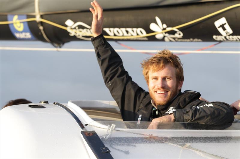 First images of the trimaran MACIF and Francois Gabart as they arrive in Brest after the record time for a solo circumnavigation photo copyright Jean-Marie Liot taken at  and featuring the  class