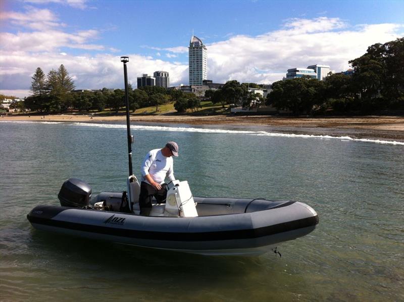 WindBot in place aboard one of Yachting New Zealand's coach boats before a training session off Takapuna Beach - photo © Windbot