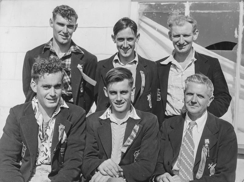 Frith Sanders Cup crew Jack Cropp (back third on right), front from left Peter Mander, Graham Mander - photo © Mander Family Archives