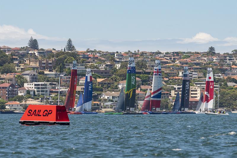 SailGP Practice race day. Six F50s line up. - photo © Michelle Fowler