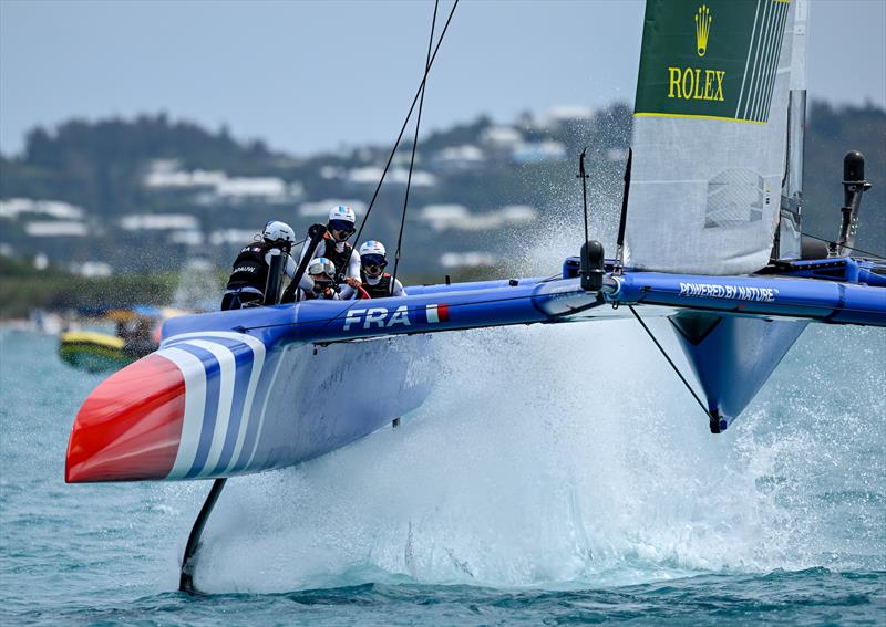 France SailGP Team helmed by Quentin Delapierre foiling whilst competing on Race Day 1 of Bermuda SailGP  Season 3, in Bermuda. May . 2022 photo copyright Ricardo Pinto/SailGP taken at Royal Bermuda Yacht Club and featuring the  class