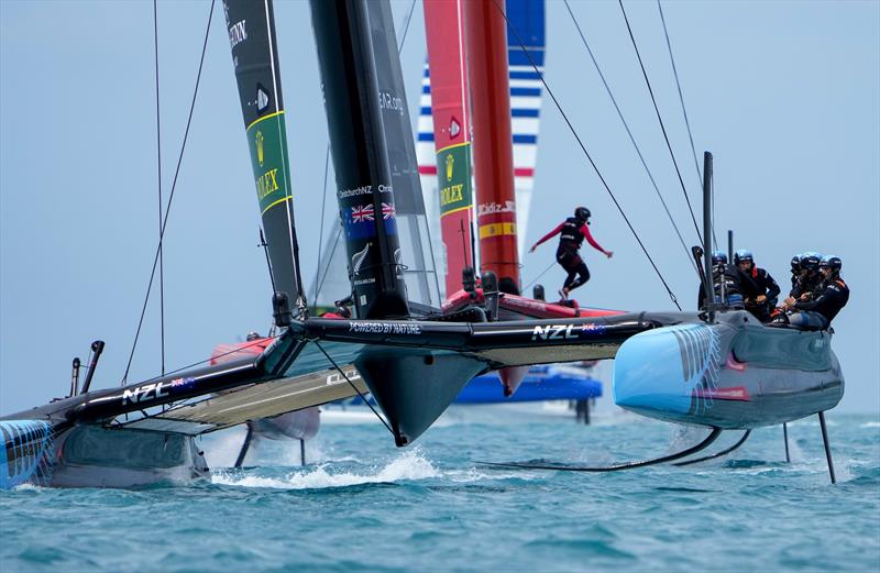 New Zealand SailGP Team, Spain SailGP Team and France SailGP Team,  competing on Race Day 1 of Bermuda SailGP, Season 3, in Bermuda. May .2022  photo copyright Thomas Lovelock for SailGP taken at Royal Bermuda Yacht Club and featuring the  class