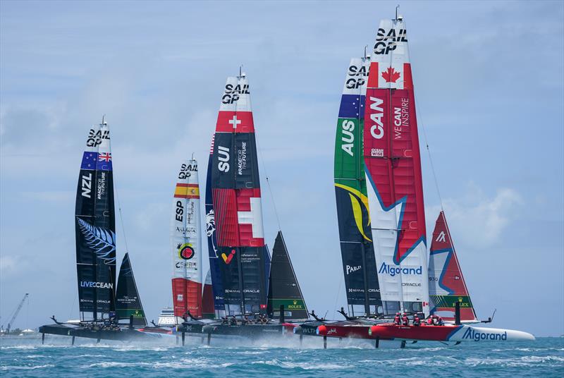 New Zealand SailGP Team, Spain SailGP Team, Switzerland SailGP Team, Australia SailGP Team and Canada SailGP Team competing in the first race - Race Day 2 of Bermuda SailGP Season 3, Bermuda. May 2022 - photo © Bob Martin/SailGP