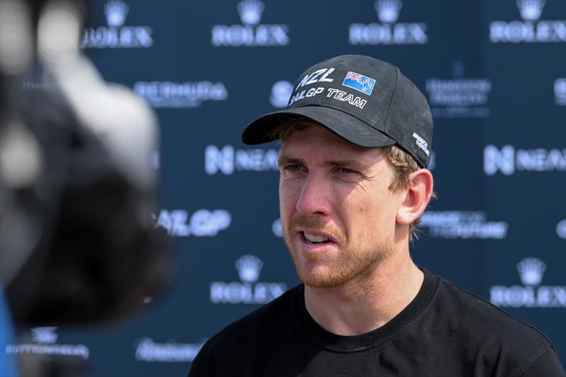 Peter Burling, Co-CEO and driver of New Zealand SailGP Team is interviewed at the Technical Base after Race Day 2 of Bermuda SailGP Season 3, Bermuda. May 2022 photo copyright Ricardo Pinto/SailGP taken at Royal Bermuda Yacht Club and featuring the  class
