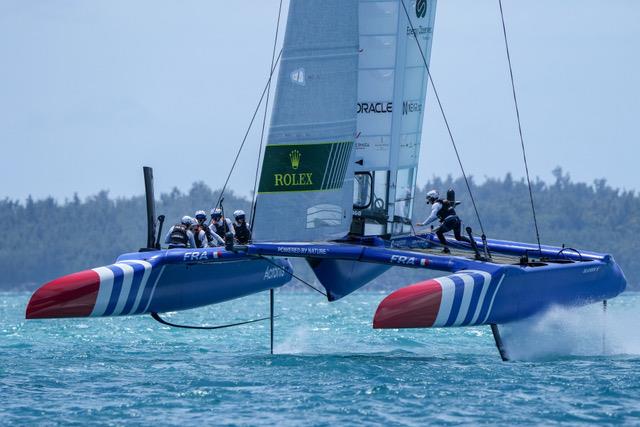 France SailGP Team helmed by Quentin Delapierre in action on Race Day 2 of Bermuda SailGP presented by Hamilton Princess, Season 3, in Bermuda. 15th May . Photo: Thomas Lovelock for SailGP. Handout image supplied by SailGP photo copyright Thomas Lovelock for SailGP taken at Yacht Club de France and featuring the  class