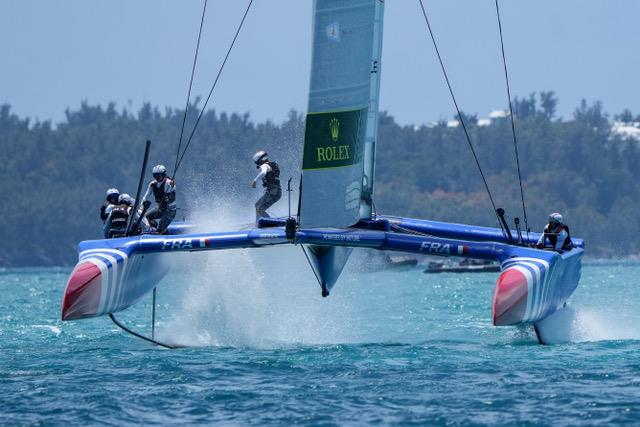 France SailGP Team helmed by Quentin Delapierre in action on Race Day 2 of Bermuda SailGP presented by Hamilton Princess, Season 3, in Bermuda. 15th May . Photo: Thomas Lovelock for SailGP. Handout image supplied by SailGP photo copyright Thomas Lovelock for SailGP taken at Yacht Club de France and featuring the  class