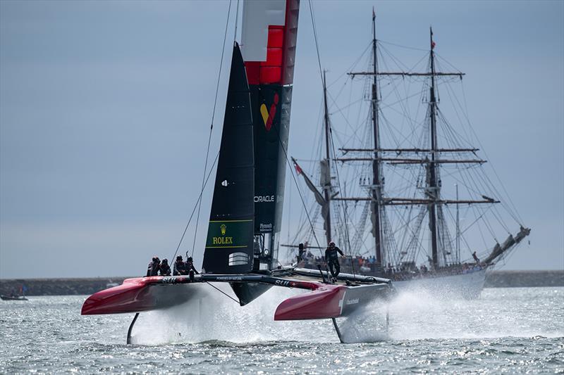 Switzerland SailGP Team helmed by Sebastien Schneiter on Race Day 1 of the Great Britain Sail Grand Prix | Plymouth in Plymouth, England - photo © Ricardo Pinto for SailGP