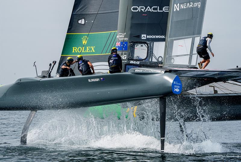 Australia SailGP Team helmed by Tom Slingsby in action during a practice session ahead of the ROCKWOOL Denmark Sail Grand Prix in Copenhagen, Denmark - photo © Bob Martin for SailGP