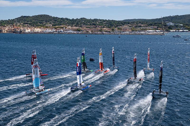 The SailGP F50 catamaran fleet on Race Day 1 of the Range Rover France Sail Grand Prix in Saint Tropez, France photo copyright Jon Buckle for SailGP taken at  and featuring the  class