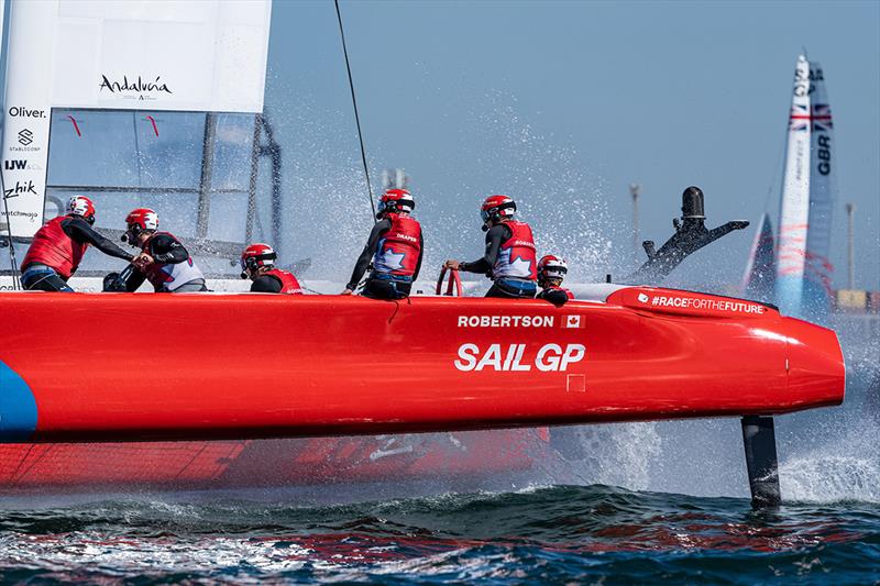 Canada SailGP Team helmed by Phil Robertson on Race Day 1 of the Spain Sail Grand Prix in Cadiz, Andalusia, Spain photo copyright Bob Martin for SailGP taken at  and featuring the  class