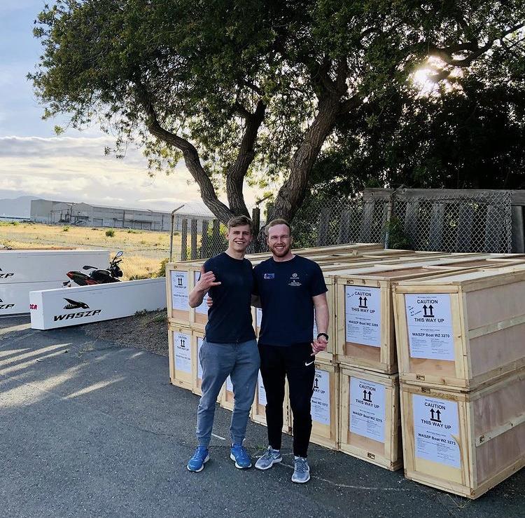 Ross & Zac at San Francisco collecting their charter WASZPs photo copyright Sailingfast taken at  and featuring the  class