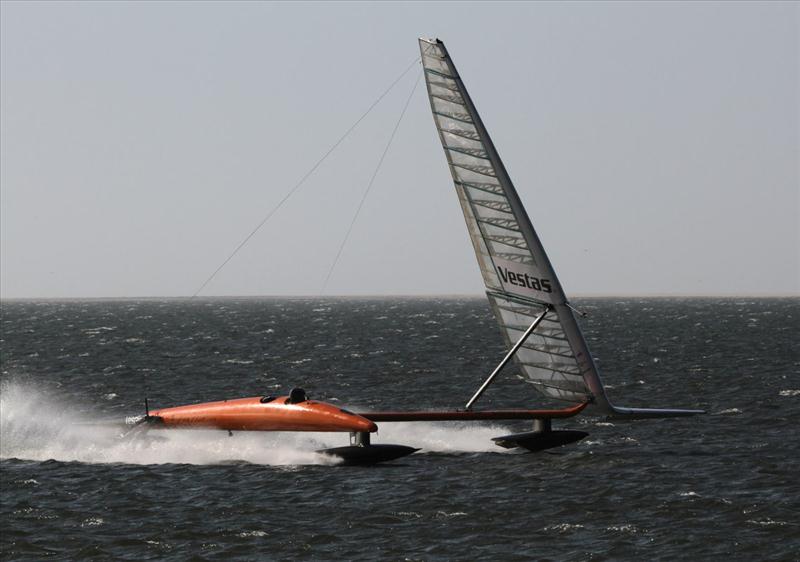 Vestas Sailrocket hits 50 knots on her second run after returning to Walvis Bay photo copyright Helena Darvelid / Sailrocket taken at  and featuring the Sailrocket class