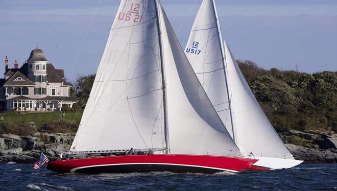 12 Metres American Eagle (front) and Weatherly sail past Castle Hill in Newport, R.I.  © Onne van der Wal http://www.vanderwal.com/