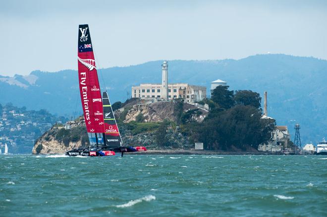 Emirates Team New Zealand waiting for the start of race four of the Louis Vuitton Cup finals which is eventually postponed due to increasing wind strength. 19/8/2013 &copy; Chris Cameron/ETNZ http://www.chriscameron.co.nz