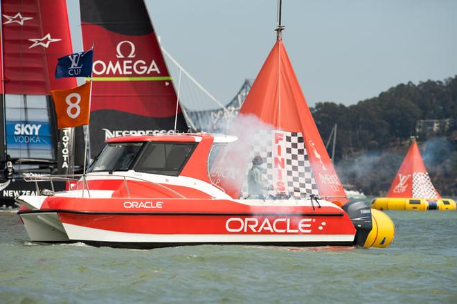 Emirates New Zealand rounds wins race six against Luna Rossa Challenge of Italy on day five of the Louis Vuitton finals . 23/8/2013. © Chris Cameron/ETNZ http://www.chriscameron.co.nz