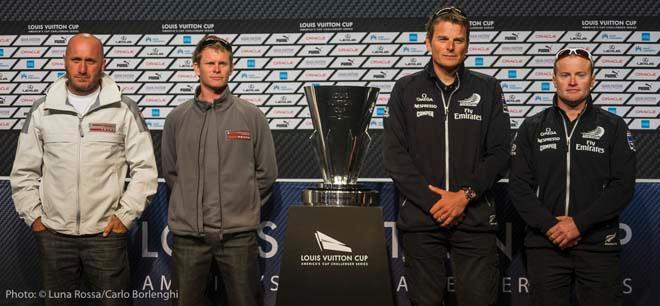 San Francisco, 15/08/13 34th America’s Cup Press conference - Chris Draper - Helmsman Luna Rossa; Dean Barker - Emirates Team New Zealand Skipper; Massimiliano Sirena - Skipper Luna Rossa; Glenn Ashby - Emirates Team New Zealand Trimmer © Carlo Borlenghi/Luna Rossa http://www.lunarossachallenge.com