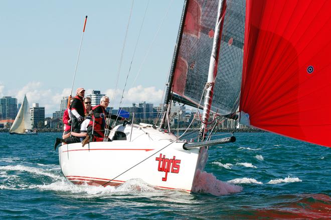 Tigris gets busy under her big spinnaker. - Nautilus Marine Winter Series ©  Alex McKinnon Photography http://www.alexmckinnonphotography.com