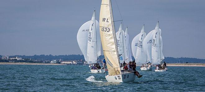 Howth Yacht Club, Co. Dublin, Ireland; Monday 26th August 2013: Mossy Shanahan’s Crazyhorse on day one of the BMW J24 World Championships at Howth Yacht Club where 40 crews from ten nations are competing on the course area between Ireland’s Eye and Lambay Island. © David Branigan/Oceansport http://www.oceansport.ie/