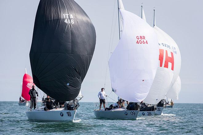 Howth Yacht Club, Co. Dublin, Ireland; Monday 26th August 2013: The Italian Marine team in action (left) on La Superba during the opening race of the BMW J24 World Championships at Howth Yacht Club yesterday (Monday). © David Branigan/Oceansport http://www.oceansport.ie/