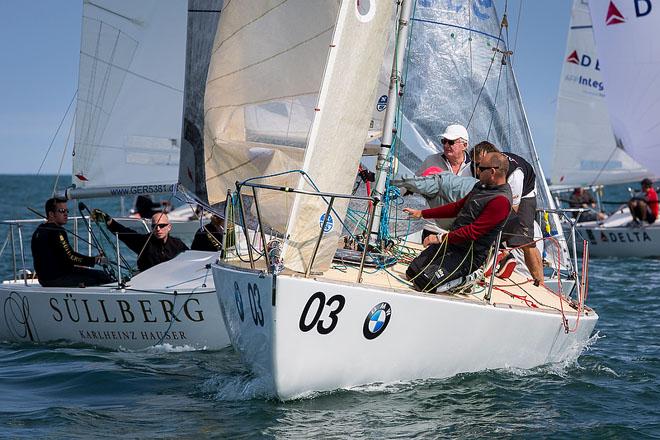 Howth Yacht Club, Co. Dublin, Ireland; Monday 26th August 2013: Ian Iisley’s team from Monaco in the first race in the BMW J24 World Championships off Ireland’s Eye yesterday (Monday). © David Branigan/Oceansport http://www.oceansport.ie/