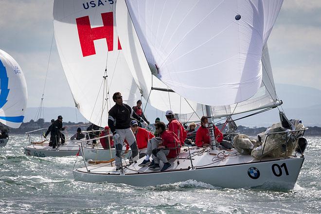 Howth Yacht Club, Co. Dublin, Ireland; Wednesday 28th August 2013: Defending world champion Mauricio Santa Cruz from Rio de Janeiro and his crew on Bruschetta who took the overall lead of the BMW J24 World Championships at Howth Yacht Club. © David Branigan/Oceansport http://www.oceansport.ie/