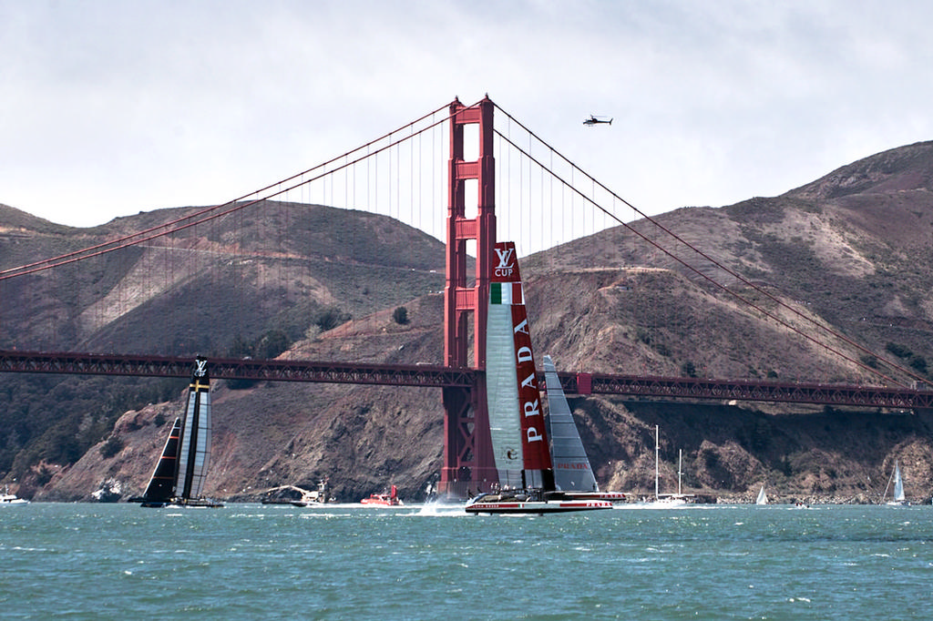 Luna Rossa heads back downwind as Artemis loses more ground. - America's Cup photo copyright Chuck Lantz http://www.ChuckLantz.com taken at  and featuring the  class