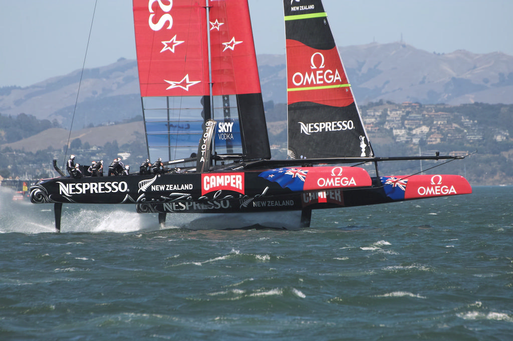 Emirates TNZ flies fast and low at the start of her speed run. - America’s Cup © Chuck Lantz http://www.ChuckLantz.com