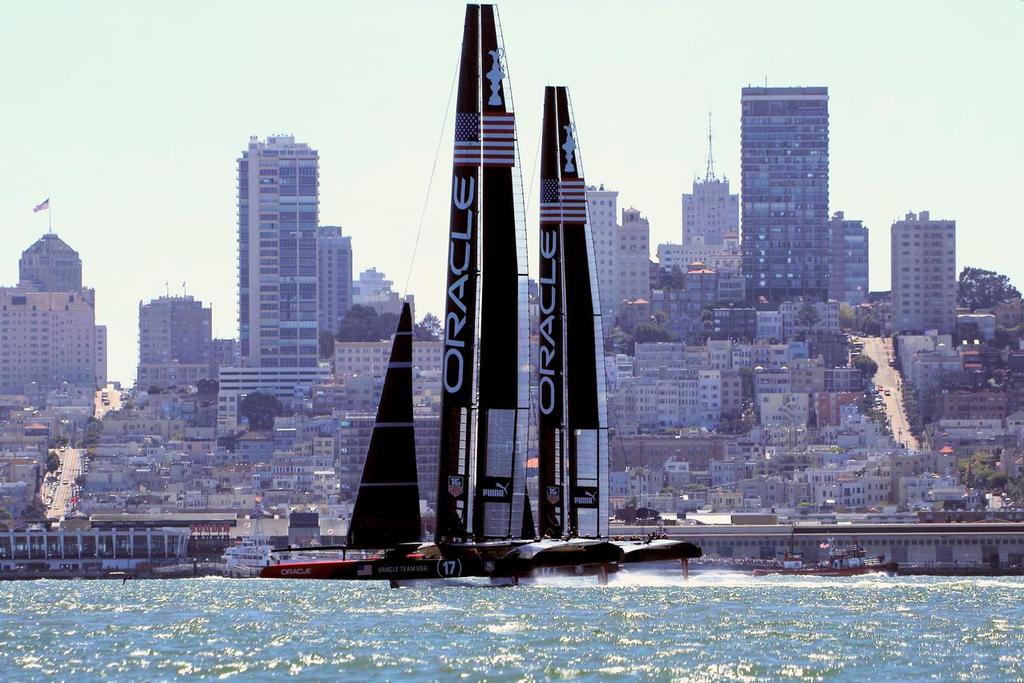 Both boats on their foils.  - America's Cup 2013 photo copyright Chuck Lantz http://www.ChuckLantz.com taken at  and featuring the  class