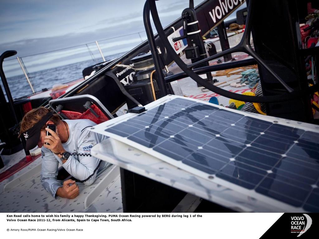 Ken Read calls his family to wish them happy thanks giving © Amory Ross/Puma Ocean Racing/Volvo Ocean Race http://www.puma.com/sailing