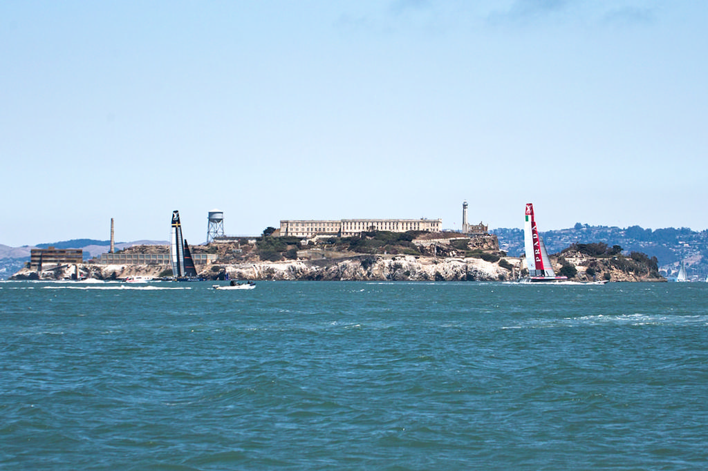 Luna Rossa has passed Artemis as in previous races, but the gap is smaller this time around. - America’s Cup © Chuck Lantz http://www.ChuckLantz.com