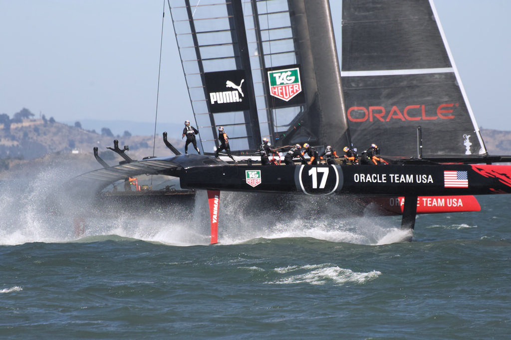 Other crew begin running across the trampoline - America’s Cup © Chuck Lantz http://www.ChuckLantz.com