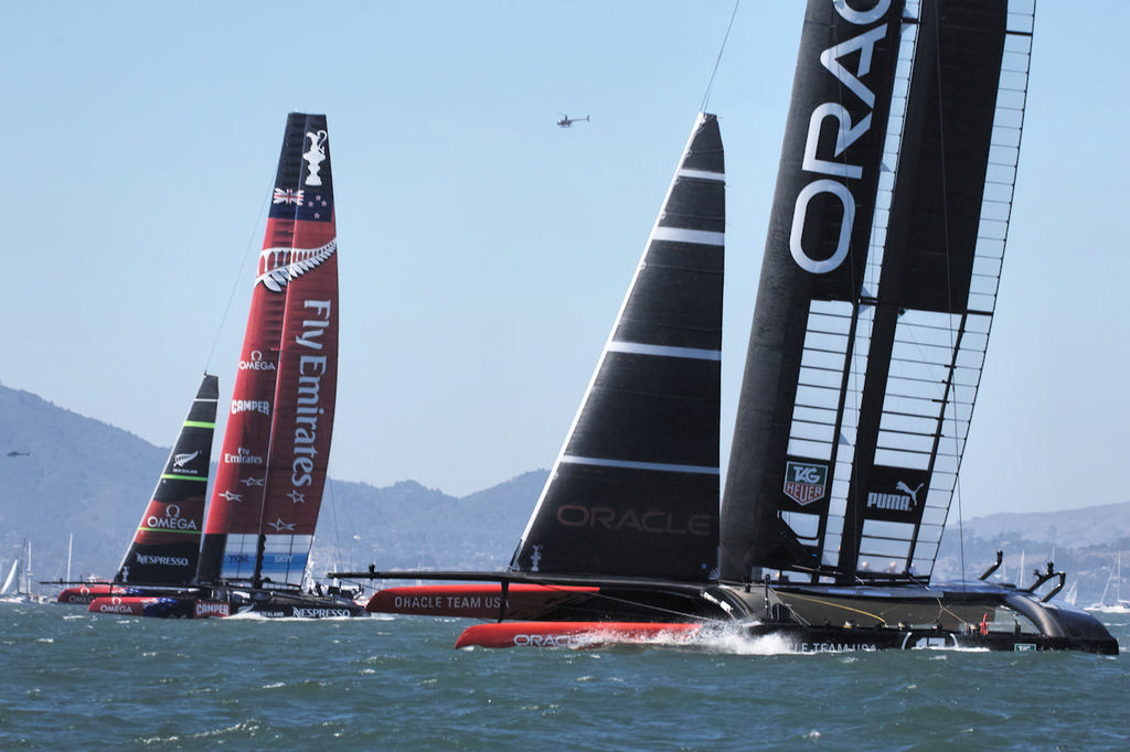 Moving downwind in race two, Emirates TNZ clear ahead. - America's Cup photo copyright Chuck Lantz http://www.ChuckLantz.com taken at  and featuring the  class