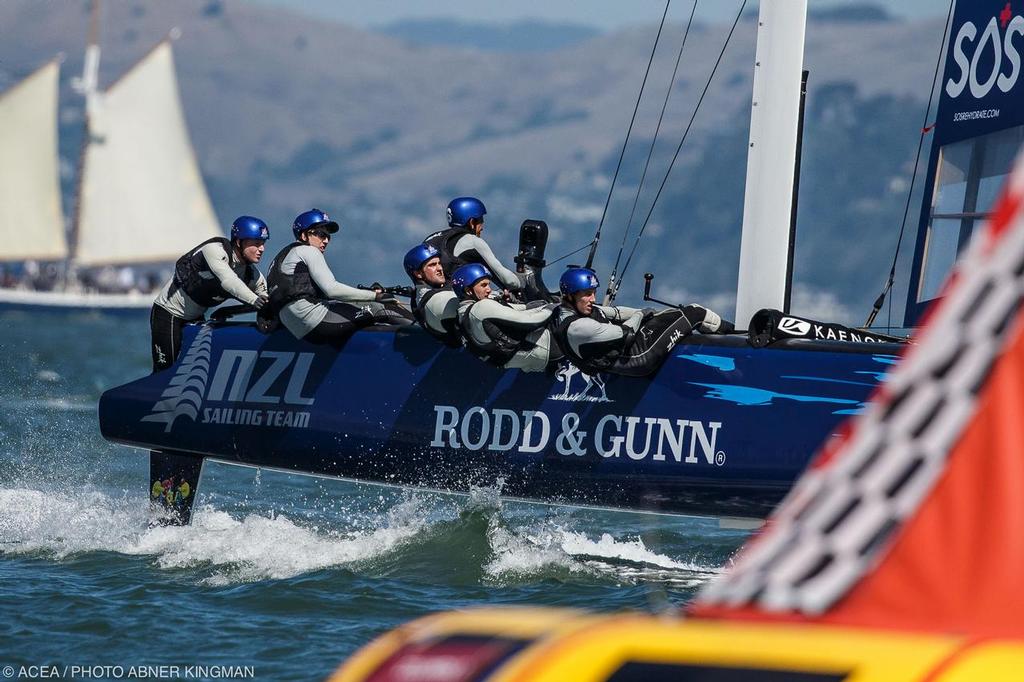 The winning  NZL Sailing team sailing in the Final day of the Red Bull Youth America’s Cup in September 2013 © ACEA / Photo Abner Kingman http://photo.americascup.com