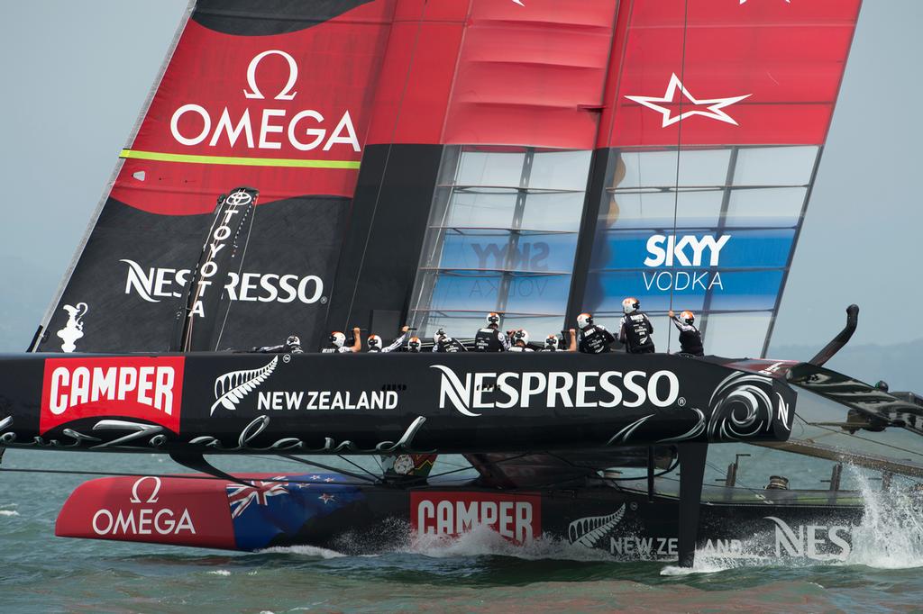 Emirates Team New Zealand practice before the second race of the Louis Vuitton Cup final against Luna Rossa Challenge. 18/8/2013 photo copyright Chris Cameron/ETNZ http://www.chriscameron.co.nz taken at  and featuring the  class