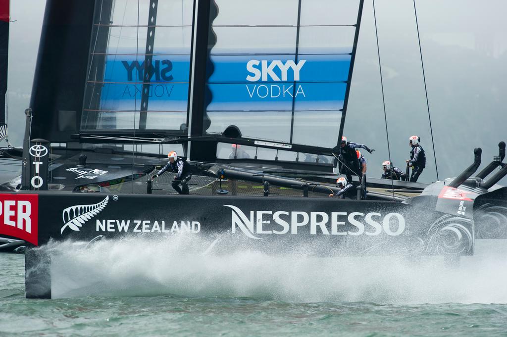 Emirates Team New Zealand practice before the second race of the Louis Vuitton Cup final against Luna Rossa Challenge. 18/8/2013 © Chris Cameron/ETNZ http://www.chriscameron.co.nz