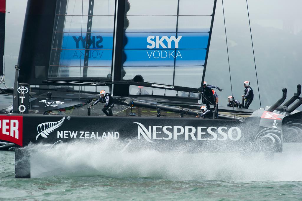 Emirates Team New Zealand practice before the second race of the Louis Vuitton Cup final against Luna Rossa Challenge. 18/8/2013 photo copyright Chris Cameron/ETNZ http://www.chriscameron.co.nz taken at  and featuring the  class