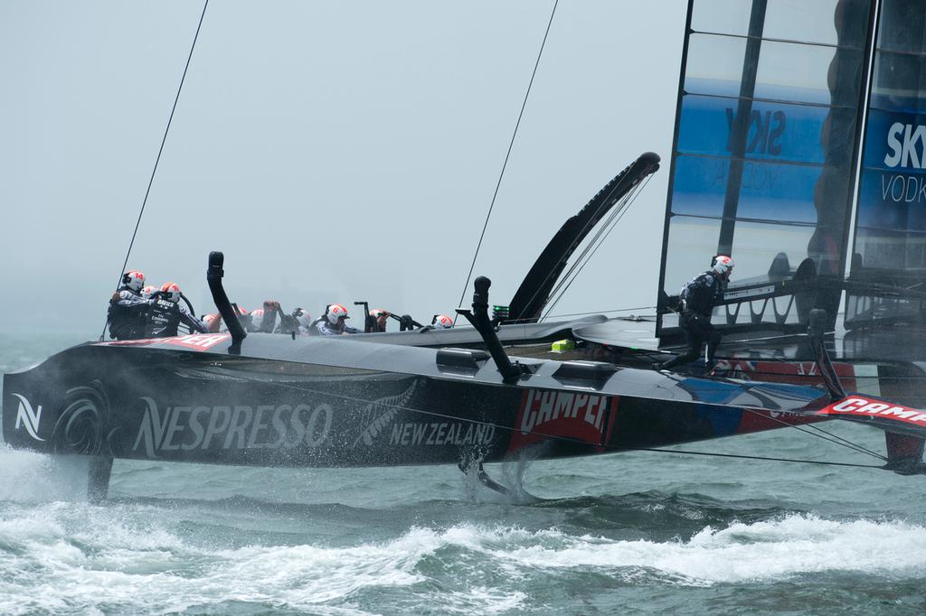 Emirates Team New Zealand practice before the second race of the Louis Vuitton Cup final against Luna Rossa Challenge photo copyright Chris Cameron/ETNZ http://www.chriscameron.co.nz taken at  and featuring the  class